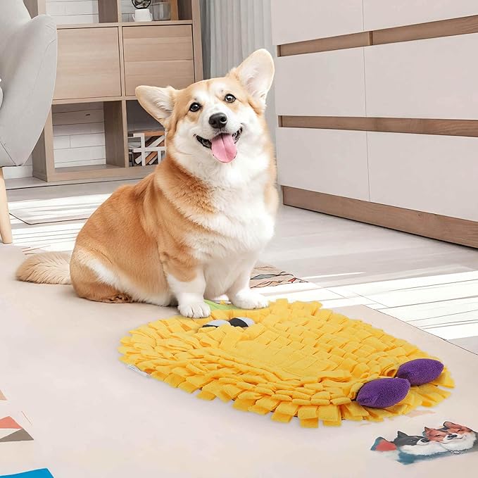 Snuffle Mat for Dogs, Plush Enrichment Feeding Mat for Mental Stimulation, Puppy Chew Mat to Keep Them Busy, for All Breeds Sizes, Yellow, 1 Pc