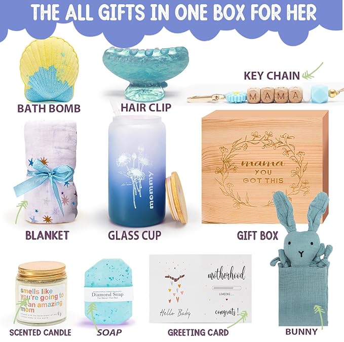 New Mom Gifts,New Mummy Care Package After Baby,Pregnancy Gifts Basket for Expecting Mom,First Time Mothers Day Gift for New Mom Birthday Spa Gifts for Women
