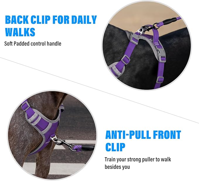 Plutus Pet No Pull Dog Harness, Release at Neck, Reflective Adjustable Dog Vest Harness, Easy Control Handle for Walking, for Small Medium Large Dogs, Purple, XL