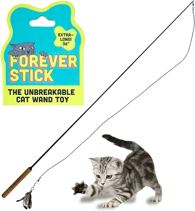 Forever Stick - The Unbreakable Cat Teaser Wand, Extra Long Durable Interactive Toy for Indoor Cats, Cat Fishing Pole Toy for Bored Indoor Adult Cats, Feather String Toy On Stick Enrichment
