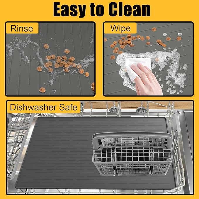 1.5MM Super Thick Dog Food Mat, 40"x30" Silicone Dog and Cat Mats for Food and Water Bowls, Waterproof Pet Feeding Mat for Contain Spills Protects Floors, Multiple Colors & Sizes for Pets, Brown