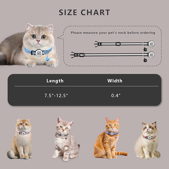 2 Pack Breakaway Cat Collar with QR Code & Bell, Reflective Safety Collar with Never-Lost Digital ID Tag, Adjustable 7.5-12.5 Inch for Indoor Outdoor Cats (Purple & Pink)