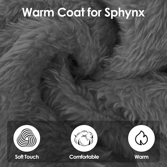 SUNFURA Sphynx Hairless Cat Sweater, Full Body Warm Fleece Sweaters with Sleeves for Cats, Soft Turtleneck Cat Clothes, Cozy Pullover Pajamas for Hairless Cats Devon, Donskoy & Small Dogs, Grey S