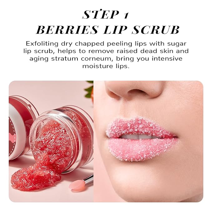 Lip Scrub & Lip Mask Set, Overnight Treatment Lip Care Products, Daily Lip Gift Set for Girls, Moisturize & Nourish, Dry Cracked Lips, Intense Hydration with Vitamin C, Overnight Lip Mask