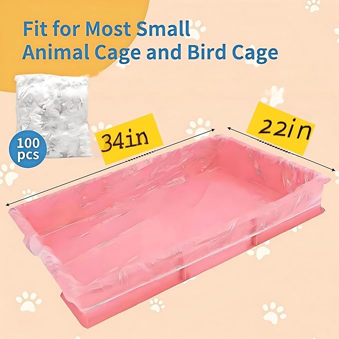 100 Pcs Disposable Cage Liners 34' X 22'' - Clear, Plastic Toilet Film for Bunny, Hamster, Totoro, Hedgehog, Guinea Pig & Small Animal Habitats