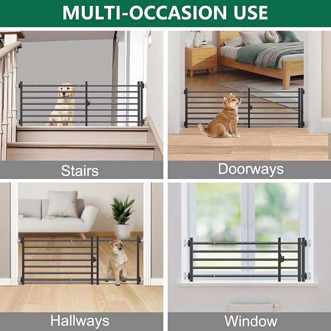 Malier Indoor Dog Gate with Door, 26-41" Extra Wide Full Metal Pet Gate Short Dog Gate for Stairs, Pressure Mount 24'' Tall Small Puppy Gate, Easy Step Over Low Gate for Doorways