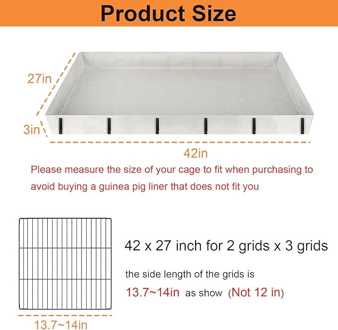 Waterproof Guinea Pig Cage Liner with 4" Raised Sides for C&C Cage, 42"*28" Washable Bottom Tarp for Guinea Pigs Rabbits and Small Animals