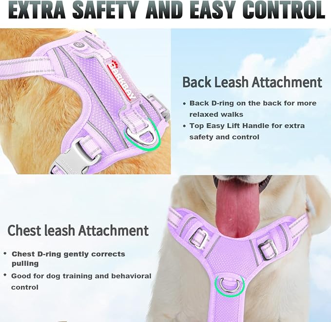 BARKBAY No Pull Dog Harness Large Reflective Dog Harness with Front Clip and Easy Control Handle for Walking Training Running with ID tag Pocket(Violet Purple,M)