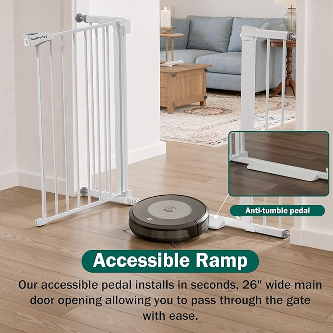 Baby Gate for Stairs, 26-40" Auto Close Dog Gate for Doorways, Pressure Mounted Child Gate with Walk Thru Door, Easy Install Safety Gate for Children and Pets, White