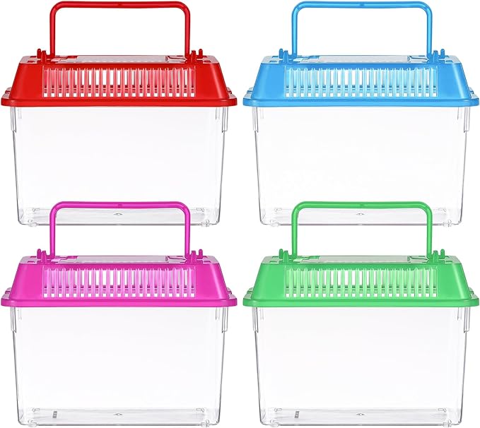 Portable Fish Tank 15In Handheld Aquarium Turtle Box with Handle Clear Plastic Reptile Carrier Mini Fish and Hamster Habitat for Pet Breeding