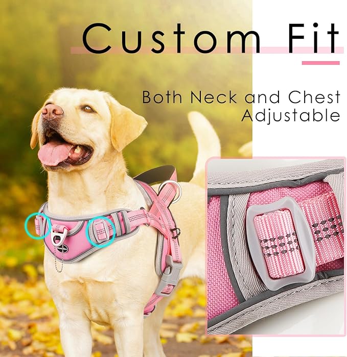 ADVENTUREMORE No Pull Dog Harness for Large Dogs, Sport Dog Halter Harness Reflective Breathable Dog Vest Escape Proof Dog Harness with Easy Control Front Clip Handle for Training Walking XXL Pink