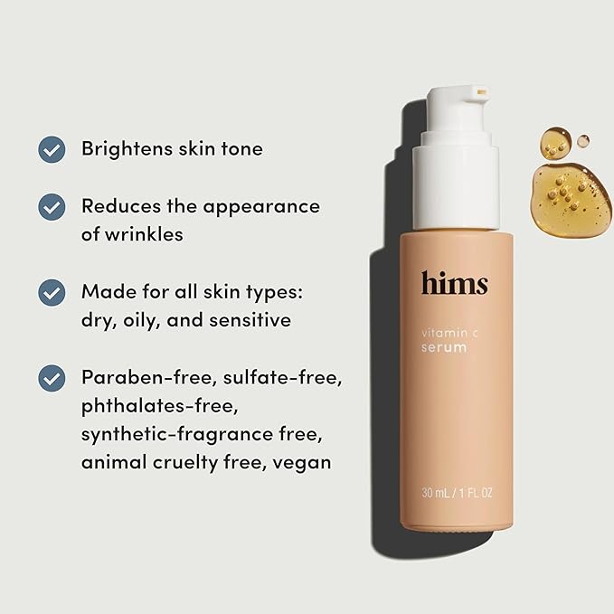 hims Vitamin C Serum for Men - Brighten Skin Tone, Balance Complexion - Highly Concentrated, Lightweight Vitamin C Facial Serum - Vegan, Cruelty-Free, No Parabens - Citrus Scent, (1oz)
