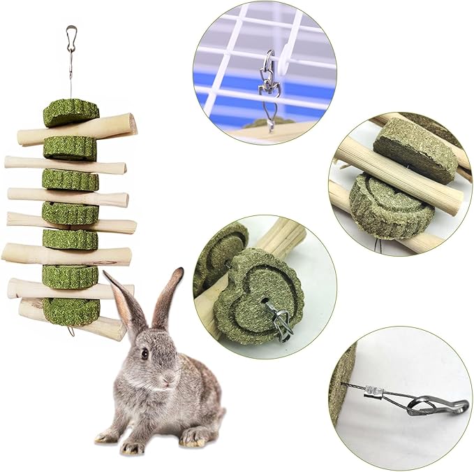 kathson Bunny Chew Toys for Teeth, Pet Snacks Molar Sweet Bamboo with Grass Cake Guinea Pig Toys for Hamster Chinchilla Rabbit Rats (2 Packed)