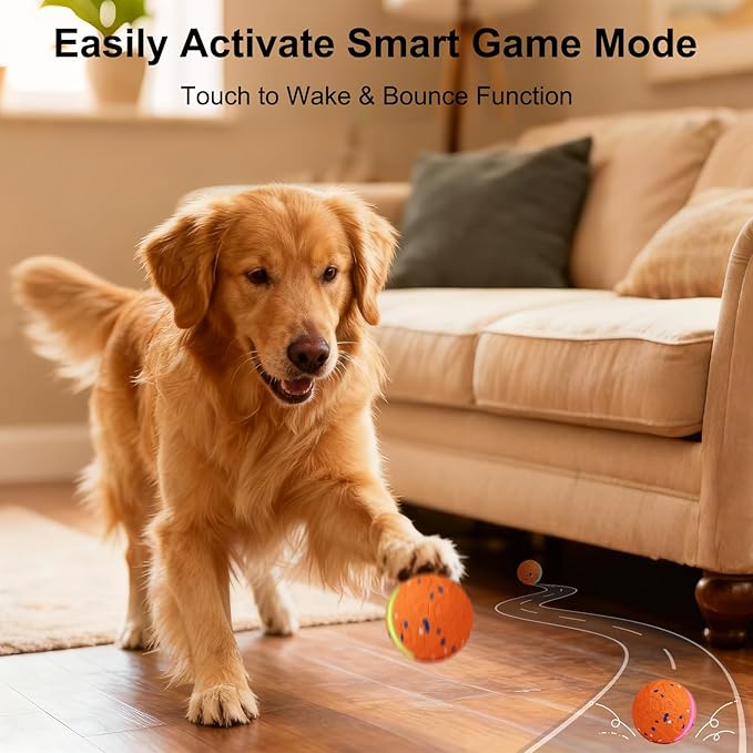Interactive Dog Toys Dog Ball, Durable E-TPU Material,3 Play Modes with Colorful Lights, Automatic Moving, Bouncing and Rotating for Medium and Large Dogs Indoor & Outdoor (Orange)