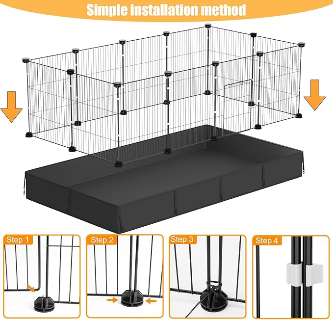 Guinea Pig Cages DIY Small Animal Playpen with Waterproof Liner, Expandable Cage for Guinea Pigs, Metal Wire Yard Fence Rabbit Cage