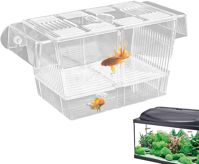 1/2 Fish Breeding Box - Aquarium Breeder Box, Fish Acclimation Box with 2 Suction Cups | Easily Install Fish Isolation Box, Acrylic Aquarium Hatchery Incubator for Baby Fishes Shrimp Betta Guppy