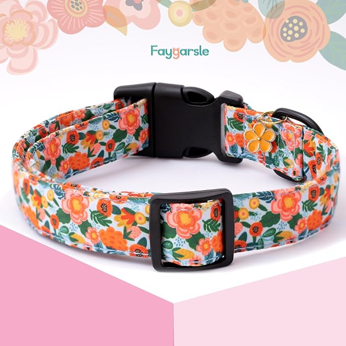 Faygarsle Dog Collar for Small Medium Large Dogs Cute Gaily Colored Puppy Collars for Female Dogs Floral Patterned Pet Collars for Summer Spring Wedding Puppy Girl Dog Collar XS