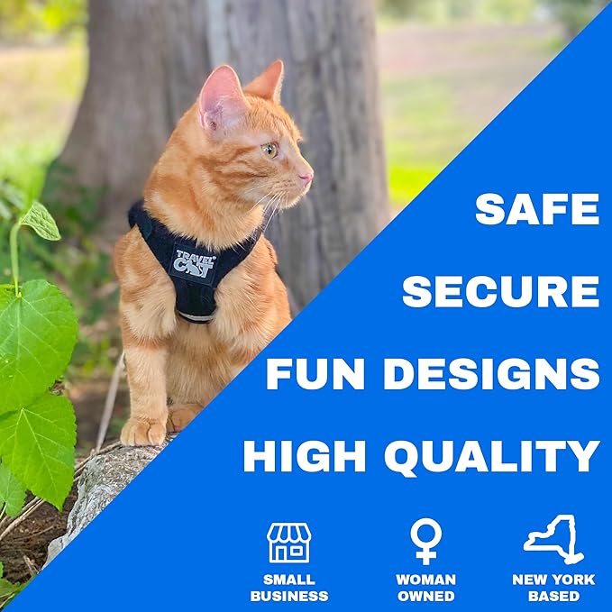 Travel Cat Harness and Leash Set - Adjustable Fit Mesh Cat Harness and Reflective Strap - Comfort Walking Vest for Kitten for Outdoor Walking, Hiking (Medium, Black)
