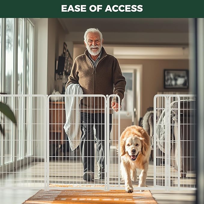 FXW Dog Gate Extra Wide Designed for Indoor Use, Adjustable Width Up to 111-inch Wide (45" H 4 Wire Panels for Large Dogs), White