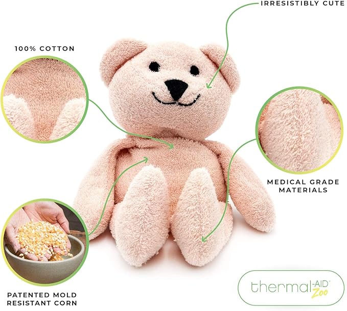 Thermal-Aid® (Bella The Pink Bear) – Washable Heating Pad & Ice Pack – Plush Hot/Cold Pack with Natural Corn Filling – Reusable Comfort