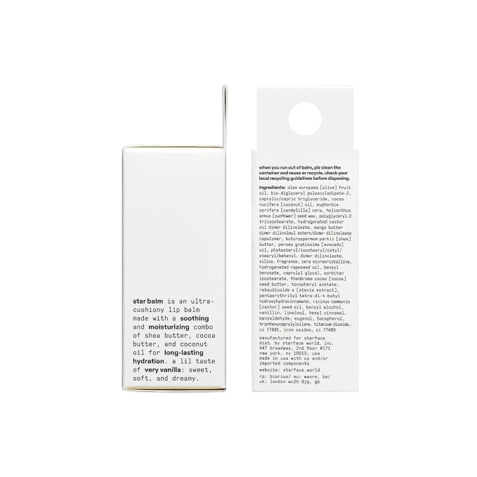 Starface Star Balm Very Vanilla, Hydrating Lip Moisturizer with Shea Butter, Cocoa Butter, and Coconut Oil, Dreamy Vanilla Flavor (0.15 oz) - 2 Pack