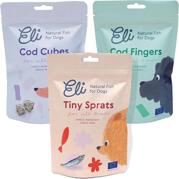 Eli Natural Fish Mix 3 Pack – Natural Premium Dog Treats, Cod Skin Dental Treats, Rich in Protein & Omega-3, Low Fat, Grain Free, Single Ingredient, Hypoallergenic, Gluten Free, Air Dried Fish Treats