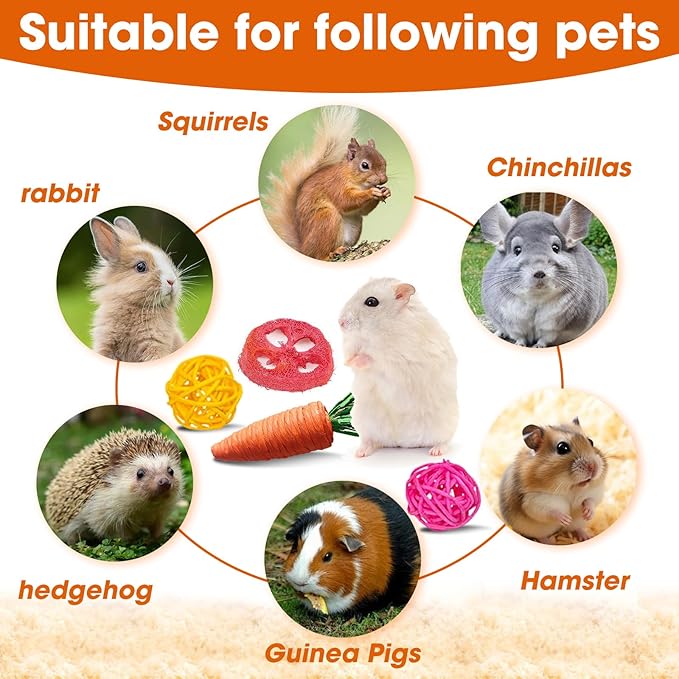 21 Pcs Rabbit Chew Toys for Teeth, Natural Bunny Toys Peach Wood Grass Timothy Sticks Chew and Treat for Guinea Pigs Hamster Chinchillas and Other Small Pets