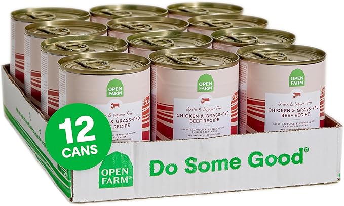 Open Farm Canned Dog Food, Pate for Complete & Balanced Nutrition, Grain Free and Legume-Free, Grass-Fed Beef Recipe, 12.5oz Cans (Pack of 12)