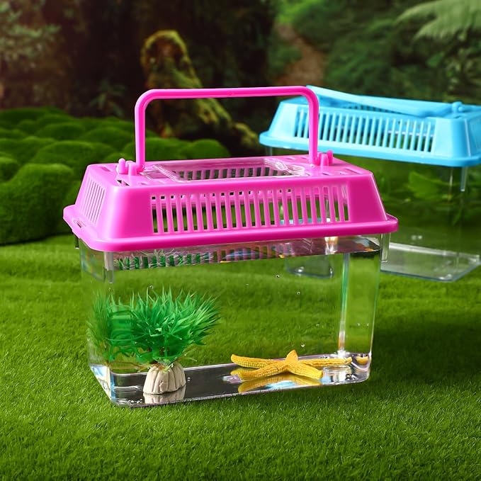 balacoo Portable Fish Tank Handheld Aquarium 6-Inch Transparent Turtle Box Pet Hamster Carrier with Handle for Reptiles and Small Pets