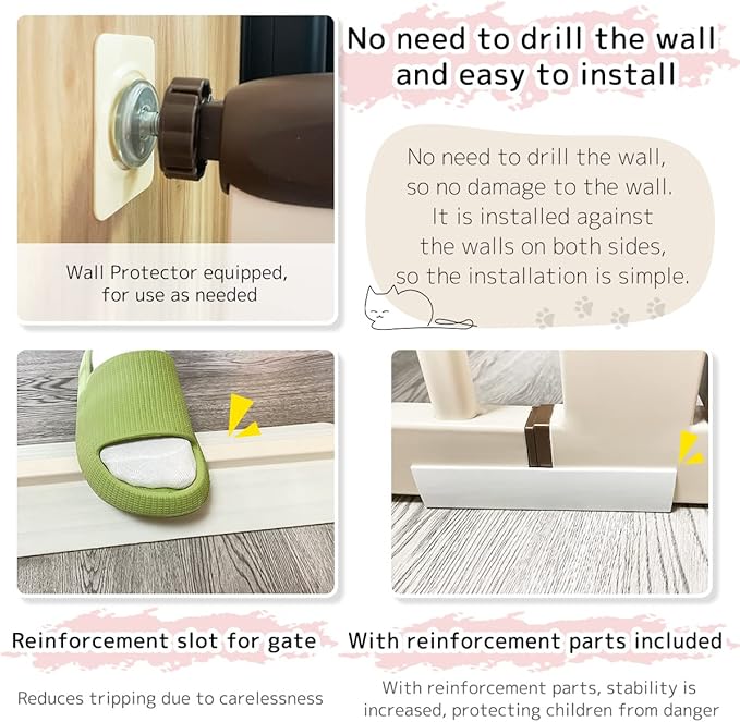 Lumizone Extra Tall Cat Gate 61.02" High Pressure Mounted Extra Wide 59.25"-63.38" (17Sizes) 1.37" Gap No Drilling Auto-Close Tall Pet Gate for Dogs (Cream, 59.25"-63.38" W)
