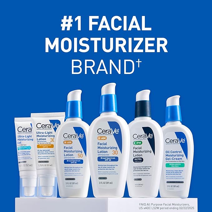 CeraVe AM Facial Moisturizing Lotion with SPF 30, Oil-Free Face Moisturizer with SPF, Formulated with Hyaluronic Acid, Niacinamide & Ceramides, Non-Comedogenic, Broad Spectrum Sunscreen, 3 Ounce