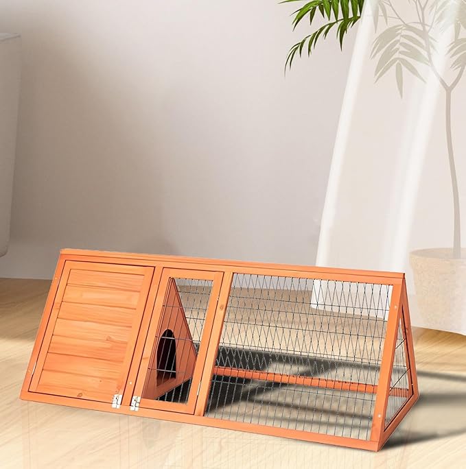 Small Chicken Coop Indoor Outdoor, Wooden Triangle Quail Cage All Weather Used Bunny Hutch with with Wire Fence,Pull-Out-Tray for Chick Duck Rabbit Guinea Pig(Brown)