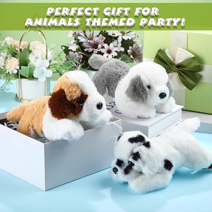 Skylety 3 Pcs 7.87 Inches Dog Stuffed Animal Plush Dogs Soft Plush Toy Pillow Fluffy Puppy Set for Puppy Birthday Party Favor Home Decor(St. Bernard, Shepherd, Spotted Dog)