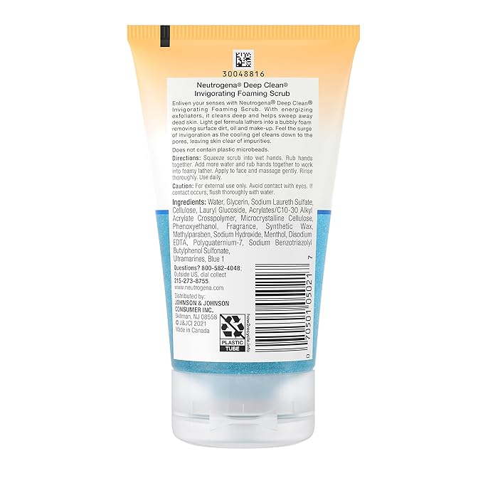 Neutrogena Deep Clean Invigorating Foaming Facial Scrub | Cooling Gel | With Glycerin | Removes Dirt & Oil | 4.2 fl. oz Pack of 2