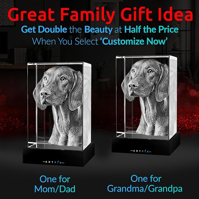ArtPix 3D Crystal Photo, Christmas Personalized Gifts for Women, Wife, Her, Him, Men, Husband, Grandma, Great Xmas Customized Gift with Your Own Photo, Custom Glass 3D Laser Etched Picture Wedding