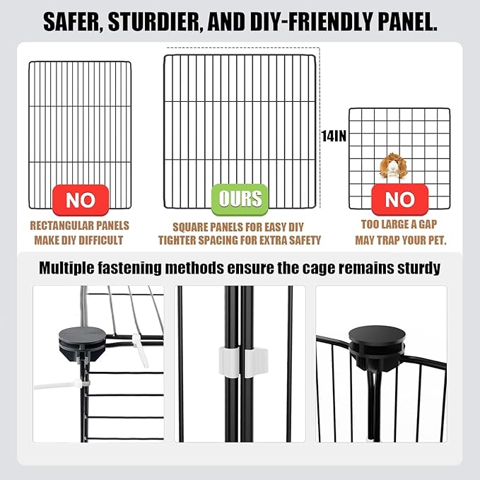 18 Planels Guinea Pig Cages with Bite-Proof & Waterproof Liner, Divided DIY Small Animal Playpen - Metal Dense Grid Indoor Outdoor Portable Metal Wire Yard Fence