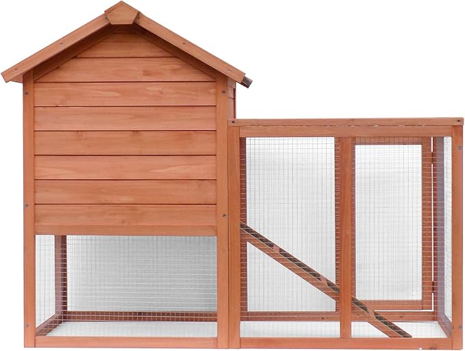 48" L 2 Levels Outdoor Rabbit Hutch Weatherproof Bunny Hutch Outside Wooden Rabbit House Cage Small Animal Houses & Habitats with Ramp, Pull-Out Tray, Asphalt Roof, for Rabbits Chicken Guinea Pigs