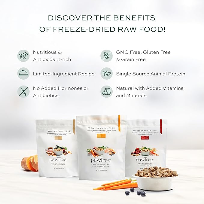 pawTree Freeze-Dried Raw Food for Dogs & Cats. Nutrient-Rich, All-Natural, Complete & Balanced Nutrition. Real Meat, Vegetables & Superfoods, Freeze-Dried for Maximum Nutrition (1.5 lbs, Chicken)