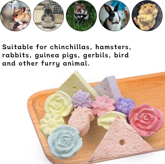 Tfwadmx Lava Block Chew Toys 12 Pcs Teeth Grinding Pet Block Pumice Calcium Stone Wood Sticks Toy for Chinchilla Hamster Mouse Squirrel Bunny or Other Small Animal