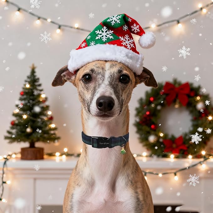Unique Style Paws Christmas Dog Collar Plastic Buckle with Pendant Green Plaid Cotton Puppy Collars for Small Medium Large Dogs