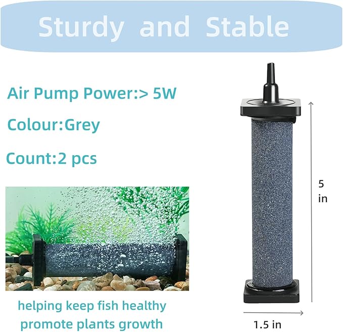 AQUANEAT Aquarium 5 inch Air Stone Cylindrical 2 Pack, Large Airstone, Aerator Bubble Diffuser, Air Pump Accessories for Aquariums, Hydroponic, Ponds and Fish Tanks