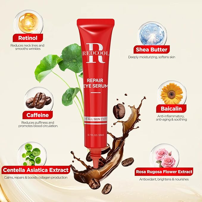 Caffeine Eye Serum for Dark Circles & Puffiness - Anti-Wrinkle, Firming & Smooths Fine Lines - Retinol Under Eye Serum Treatment - 0.7 Fl Oz
