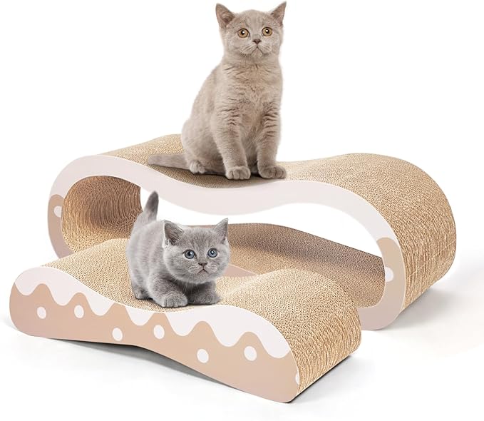 2 in 1 Cat Scratcher Cardboard Lounge Bed, Cat Scratching Post, Durable Board Pads Prevents Furniture Damage,Large,Wave