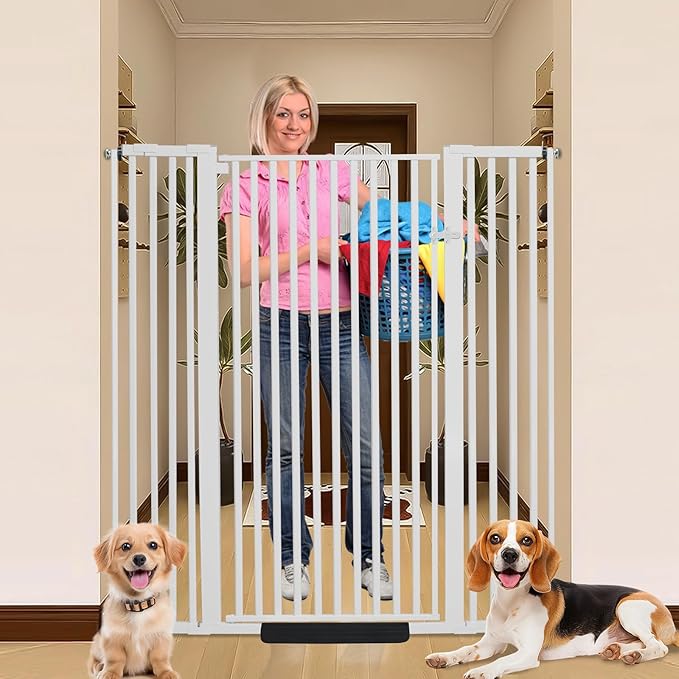 55 Inch Extra Tall Pet Gate for Cats,29.92"-48" Adjustable Wide Dog Gates,Pressure Mounted Walk Through Tall Pets Gate for Doorways,Hallway,Stairs(White)