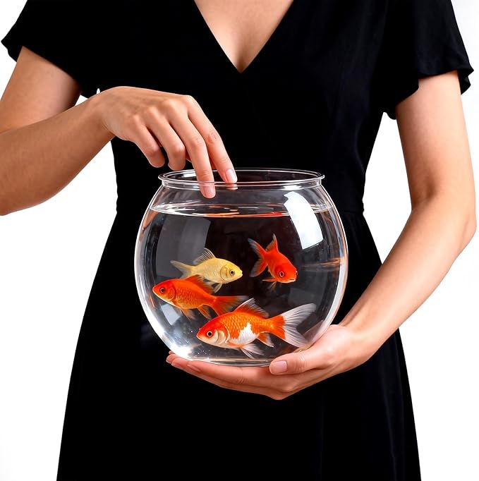 Geelin 0.8 Gallon Plastic Fish Tank Small Bowl Shatterproof with Crystal Clear for Terrarium, Flower Vase Centerpiece Gift for Fish Lovers (Round)