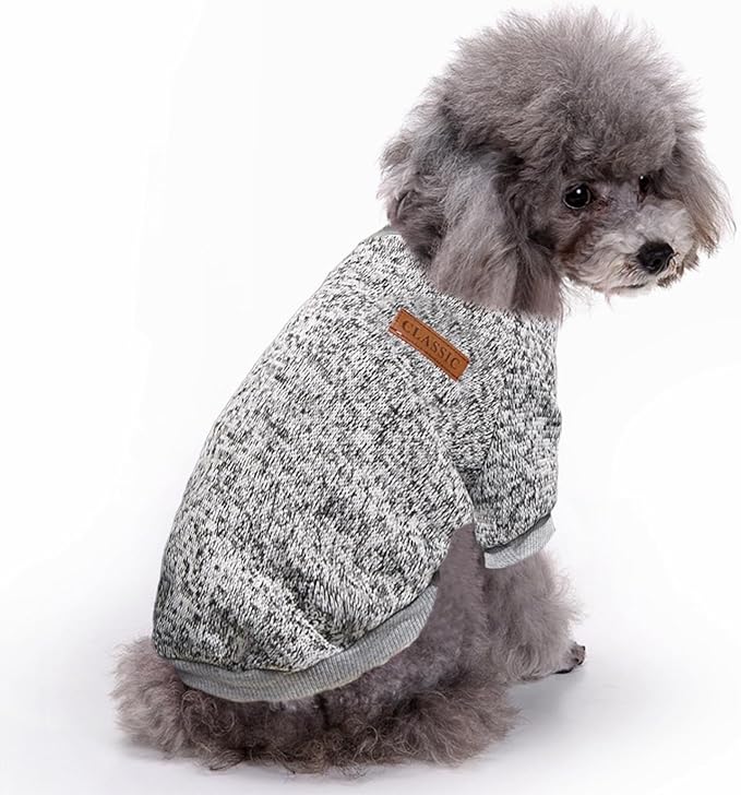 Jecikelon Dog Clothes Dogs Sweater Soft Puppies Clothing Winter Puppy Sweaters Warm Outfit for Dogs Small XXS XS Cat Apparel (Grey, L)