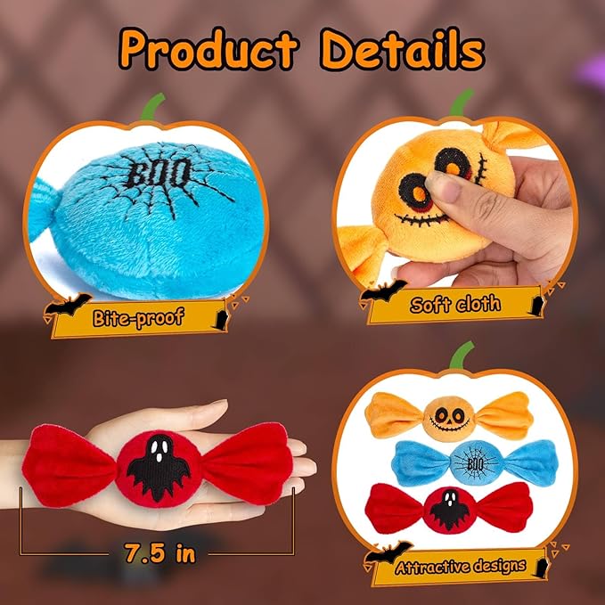 Retro Shaw Cat Toys,Kitty Xmas Bundle Candy Catnip Toys with Crinkle Sound Inside,3PCS Sweet Treats Cat Toy, Trick or Treat for Kitten Toys,Interactive Indoor Kitty Kicker for All Breeds
