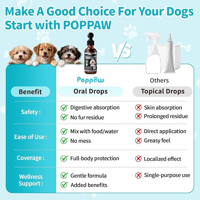 Flea and Tick Prevention Support for Dogs, Natural Flea Treatment Drops with Neem, Oregano for Puppy Oral Flea and Tick Treatment Supplement Drops for All Breeds and Ages - Beef Flavor, 2 FL.Oz