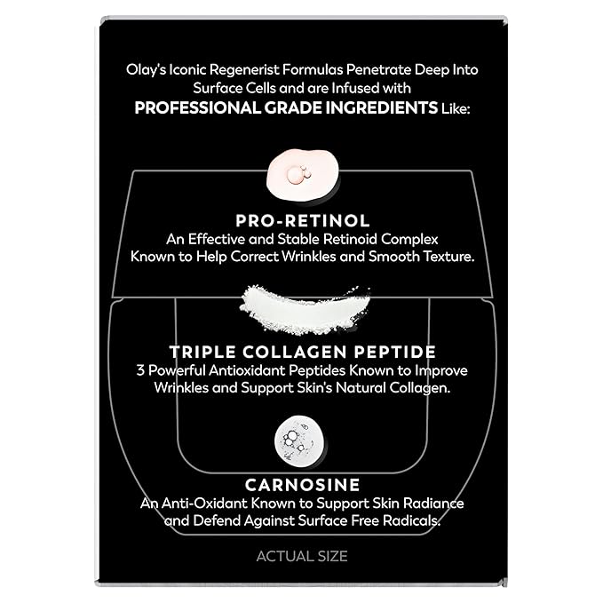 Olay Retinol Night Cream for Women, Anti-Aging Face Moisturizer, Fragrance-Free, Non Greasy - Anti-Wrinkle, Smooth Fine Lines, Hydrating Skin Care - Triple Collagen Cream, Peptide, Niacinamide, 1.7oz