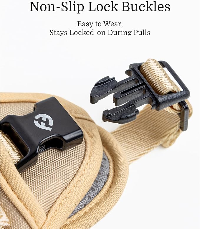 2025 New Edition, Fei & Eve Classic Dog Harness - Quick-Release Buckles | 3-Point No-Pull Control | Heavy-Duty 900D Nylon | Dual Safety Handles | Breathable Mesh | Adjustable Fit | X-Large,Champagne